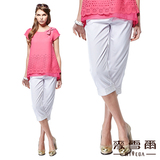 【麥雪爾】氣質淑女蕾絲布花七分褲(二色)-白