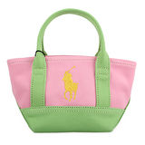 POLO Ralph Lauren 新款經典logo撞色帆布迷你手提托特包-粉紅色