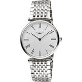 LONGINES 浪琴 嘉嵐系列經典羅馬石英錶-白/36mm L47554116