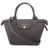 Longchamp 新款Heritage防刮皮革手提斜背二用包-迷你/灰色