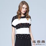 【麥雪爾】圓領星紋縫珠黑白針織上衣