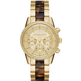 Michael Kors MK Ritz 晶鑽計時錶-金x玳瑁/37mm MK6322