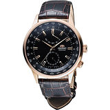 ORIENT 東方錶 WORLD TIME系列世界時間機械錶-黑x咖啡/44mm SFA06001B