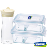 Glasslock強化玻璃分格微波保鮮盒-美食藏鮮3件組(分隔款)