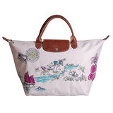 Longchamp Autour de Ha long 刺繡季節款短把水餃包(中/米紙)