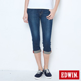 EDWIN MISS EDGE七分牛仔褲-女-拔洗藍