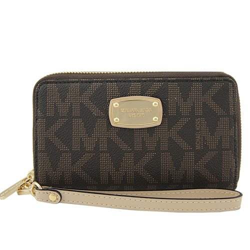 MICHAEL KORS 鐵牌滿版防刮拉鍊中夾(咖啡)