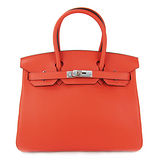 HERMES 愛馬仕BIRKIN TC牛皮柏金包(30CM/橘2R/銀釦)