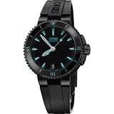 Oris Aquis 時間之海中型潛水機械錶-鍍黑x藍/36mm 0173376524725-0741834B