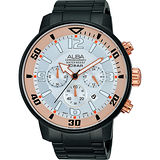ALBA ACTIVE 賽車競速時尚計時腕錶-銀x鍍黑/47mm VD53-X176U(AT3709X1)