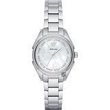 Emporio Armani Dress 亞曼尼時尚晶鑽女錶-珍珠貝x銀/32mm AR11030