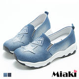 【Miaki】休閒鞋韓牛仔布刷破星星舒適厚底懶人包鞋 (深藍 / 淺藍)
