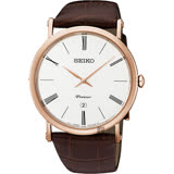 SEIKO 精工 Premier 超薄石英手錶-銀x玫瑰金框/40mm 7N39-0CA0J(SKP398J1)