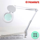 【Hamlet 哈姆雷特】2.3x/5D/127mm 工作用薄型LED檯燈放大鏡 青板玻璃 桌夾式【E015-3】