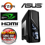 華碩平台A320平台【孤高劍客 】AMD Ryzen R5 1400 四核心 GTX1060-6G獨顯 120G SSD 8G D4