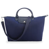 LONGCHAMP 短提把中型厚尼龍兩用水餃包-深藍色