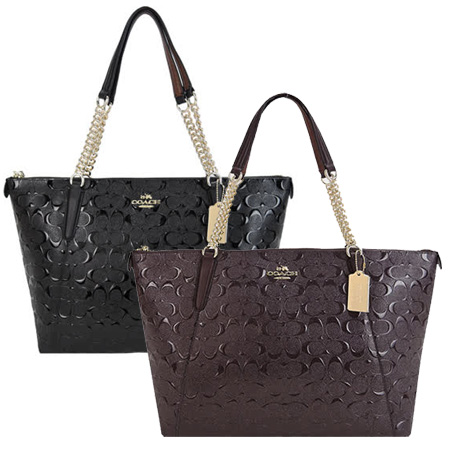 COACH 
漆皮LOGO壓紋托特包 