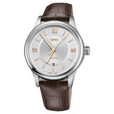 Oris豪利時 Classic 文化系列日期機械錶-銀x咖啡錶帶/42mm 0173377194071-0752032
