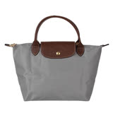 LONGCHAMP-短提把小型摺疊水餃包/油灰色(S)