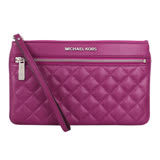 MICHAEL KORS 銀logo菱格縫線拉鍊大手拿包(桃紫)