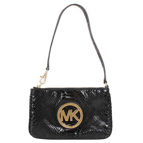 MICHAEL KORS -BLACK 大金logo牌蟒蛇紋路拉鍊手拿包(黑)