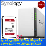 Synology 群暉 DS218j 網路儲存伺服器 + WD 威騰(紅)3TB NAS碟 * 2