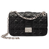 Christian Dior Miss Dior菱格壓紋小羊皮銀鍊斜背包(黑-中)