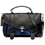 Proenza Schouler PS1 Medium三角拼接山羊皮手提斜背包(中-黑X藍)