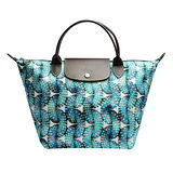 LONGCHAMP Surf & The City系列纜繩印花造型拉鍊短把購物包(小-藍)1602601-127