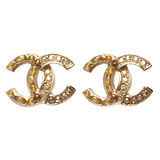 CHANEL 香奈兒經典雙C LOGO水鑽拼接寶石鑲嵌造型穿式耳環(金)