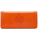 TORY BURCH Suki立體LOGO亮漆皮磁釦長夾/手拿包(鮮橘色)