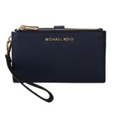 MICHAEL KORS -金LOGO 皮革雙層拉鍊釦式掛帶手拿包(海軍藍)