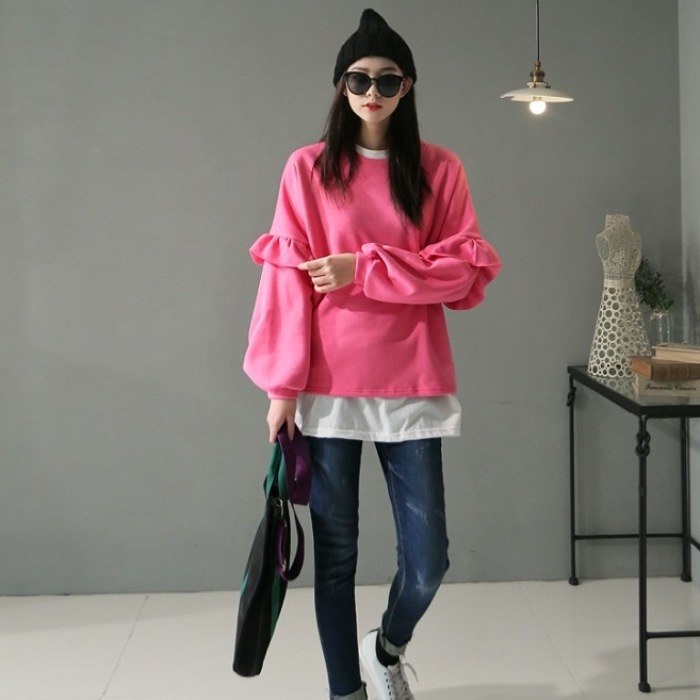 正韓空運圓領造型袖口休閒上衣