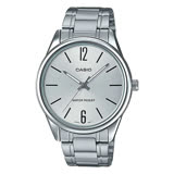 【CASIO 卡西歐】指針對錶 不鏽鋼錶帶 銀 防水(MTP-V005D-7B+LTP-V005D-7B)