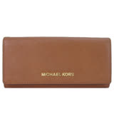 MICHAEL KORS JET SET TRAVEL金字防刮皮革翻蓋長夾-棕