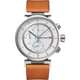 【ISSEY MIYAKE 三宅一生】W系列三眼計時皮帶腕錶(白x咖啡/43mm) VK67-0010U SILAY008Y