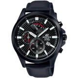 CASIO EDIFICE 逆跳格紋錶盤大型指針三眼計時男錶(全黑)_EFV-530BL-1A