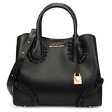 MICHAEL KORS Mercer 素面皮革荷葉邊飾手提斜背二用包-小/黑色