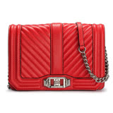 Rebecca Minkoff LOVE斜紋鍊帶手拿斜背兩用晚宴包-紅色