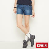 EDWIN MISS 寬版牛仔短褲-女-石洗藍
