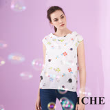 ICHE 衣哲 3D立體船型翻領滿版印花無袖100%高磅棉造型上衣-白