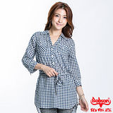 BOBSON 女款格紋長版五分袖襯衫(藍23131-53)