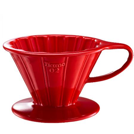 Tiamo V02花瓣陶瓷咖啡濾杯組-附濾紙量匙滴水盤-紅色 (HG5536 R)