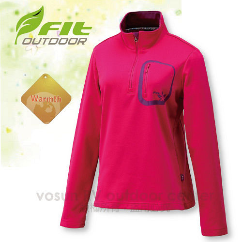 【FIT】女新款 內刷保暖上衣/內刷保暖系列.保暖.刷毛衣.觸感性佳.抗風.立領拉鍊設計/玫瑰紅 EW2102