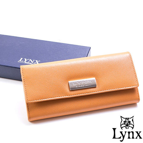 Lynx - LadyGirl 都會感真皮多卡三折式長夾-陽光橙