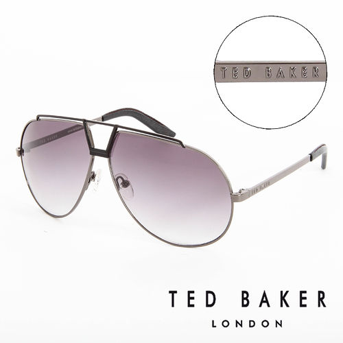 TED BAKER 倫敦 復古時尚皮革鏡腳造型太陽眼鏡(鐵灰) TB1238921