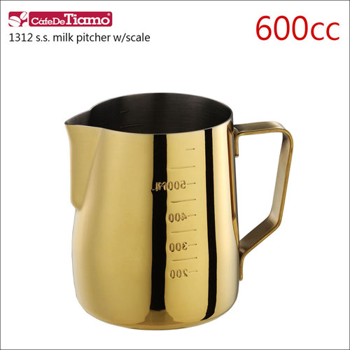 Tiamo 1312不鏽鋼拉花杯-附刻度標-鈦金-600cc (HC7090)