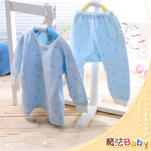魔法Baby~台灣製造包紗布前開衫套裝~藍色~k00507