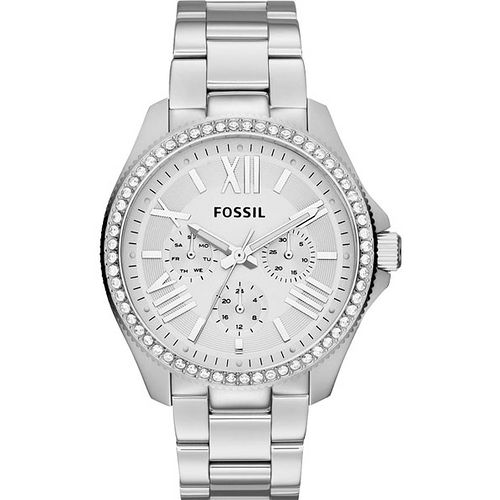 FOSSIL Cecile 羅馬時尚日曆晶鑽腕錶-銀 AM4481
