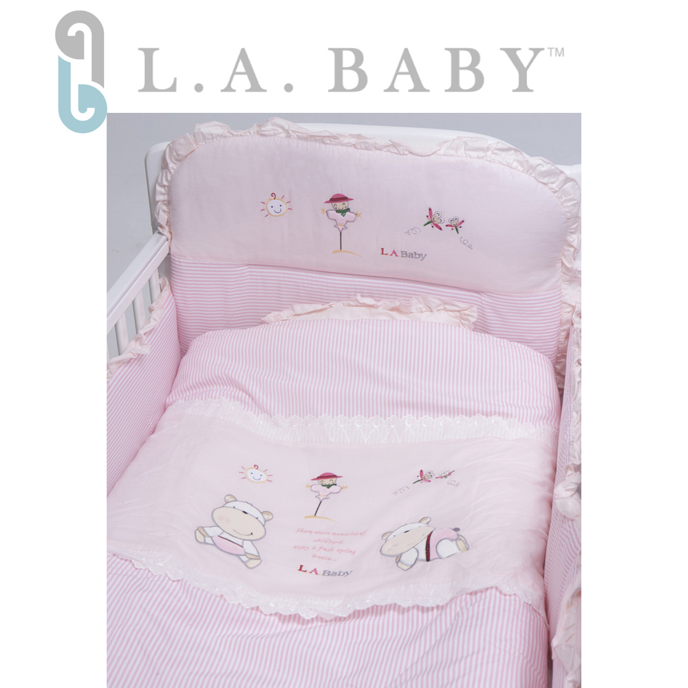 L.A. Baby 美國加州貝比 田趣風光MIT純棉七件式寢具組- M (藍色/粉色)